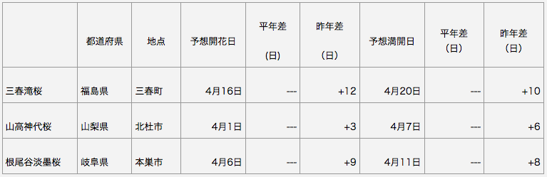 日本三大桜　開花予想