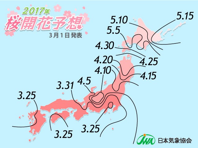 2017年　桜開花予想前線図