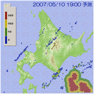 雷雲移動情報予測画面