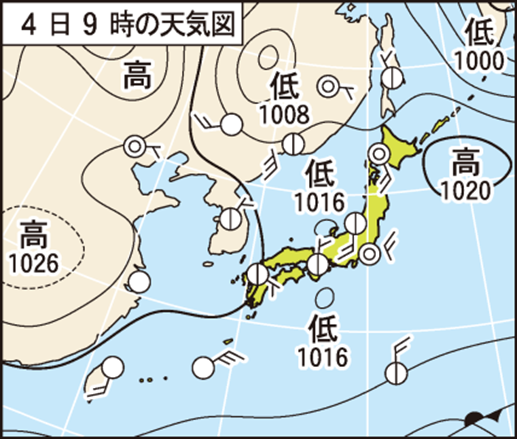 4日9時の天気図