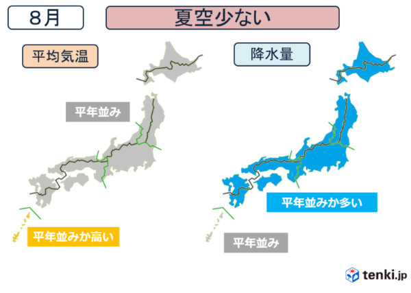 8月の気温・降水量の予想(データ元:気象庁・5 月 24 日発表)