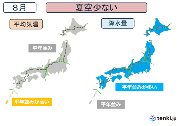 8月の気温・降水量の予想（データ元：気象庁・5 月 24 日発表）