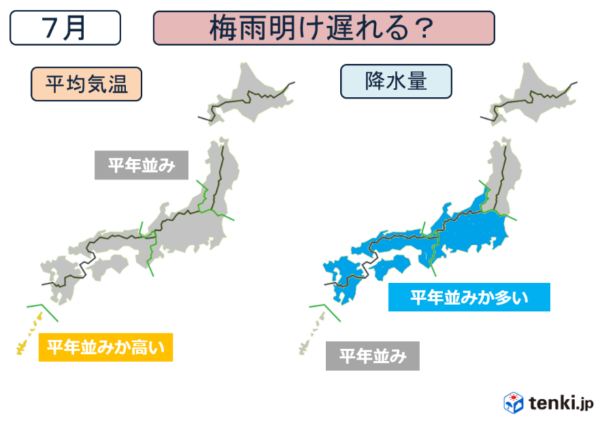 7月の気温・降水量の予想（データ元：気象庁・5 月 24 日発表）