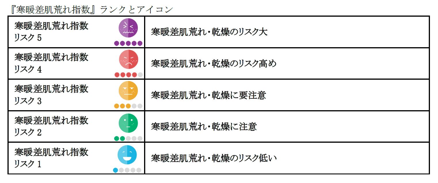 『寒暖差肌荒れ指数』ランクとアイコン