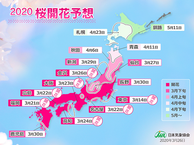 2020年開花予想前線図（第6回）