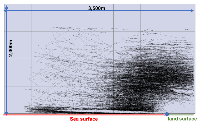 Screen image of marine radar (X band)