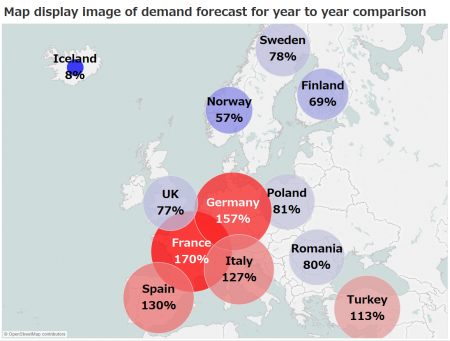 Figure 1: Map display image of demand forecast for year to year comparison