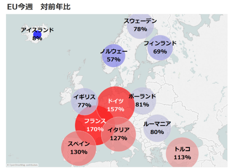 図1:需要予測前年対比地図表示イメージ