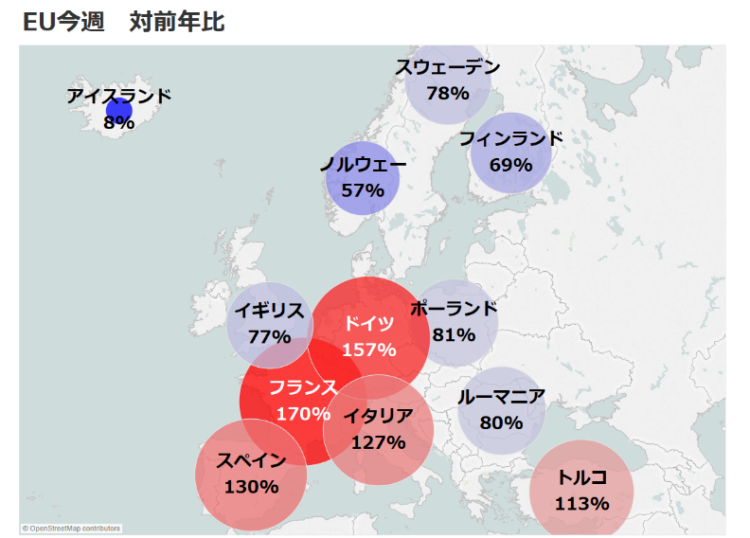 図１：需要予測前年対比地図表示イメージ