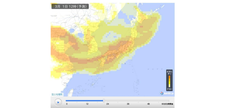 黄砂情報の地図の表示イメージ