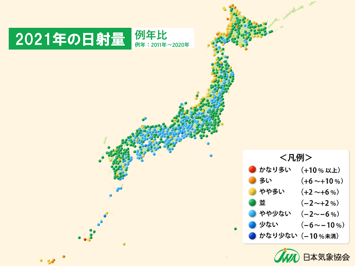 図２　2021年の推定日射量（例年比）