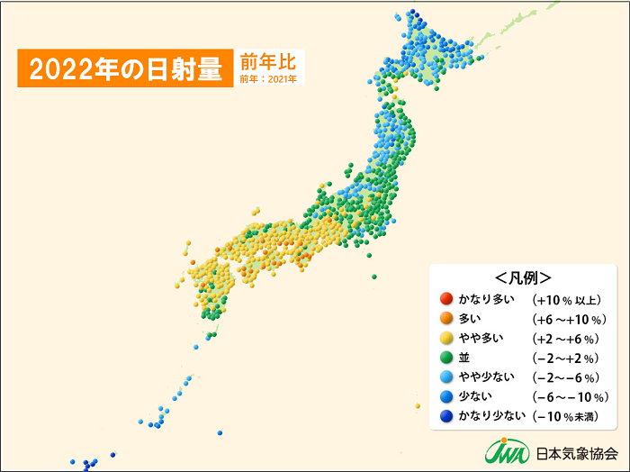 図3 2022年の推定日射量(前年比)