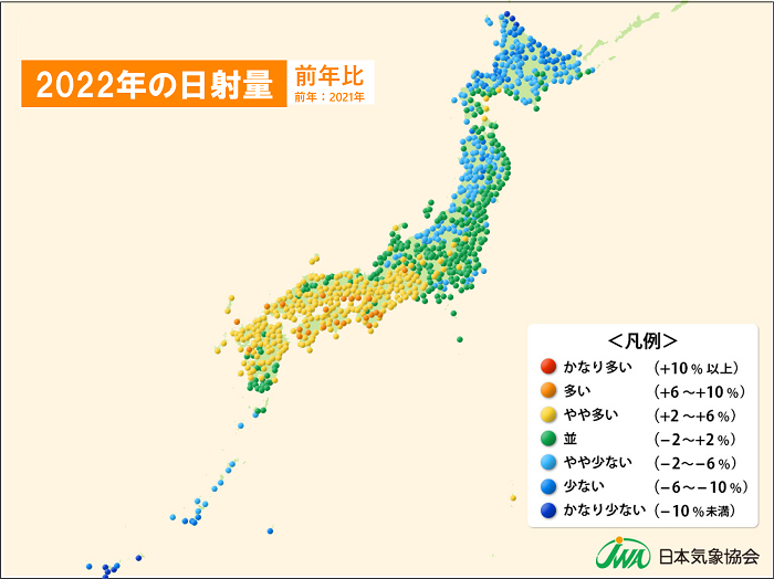 図3　2022年の推定日射量（前年比）