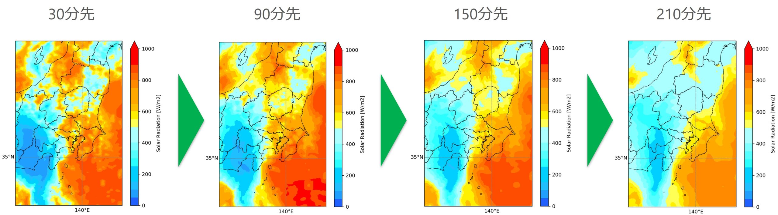 予測日射量の例（関東地方周辺）