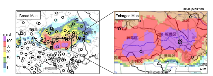 XRAIN Precipitation Map and Ground Rain Gauge Location Map