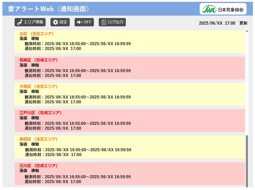 雷アラートWebのポップアップ通知イメージ