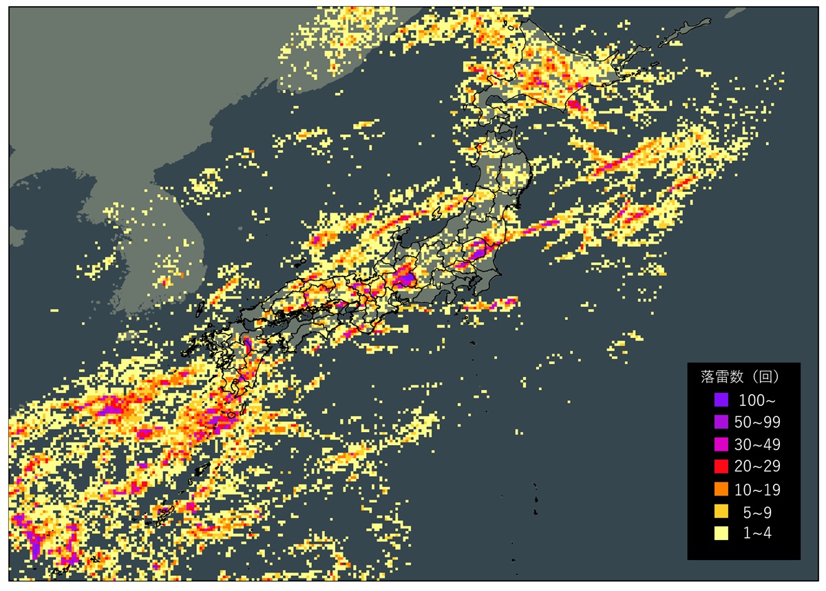 図1 2025年6月の落雷数