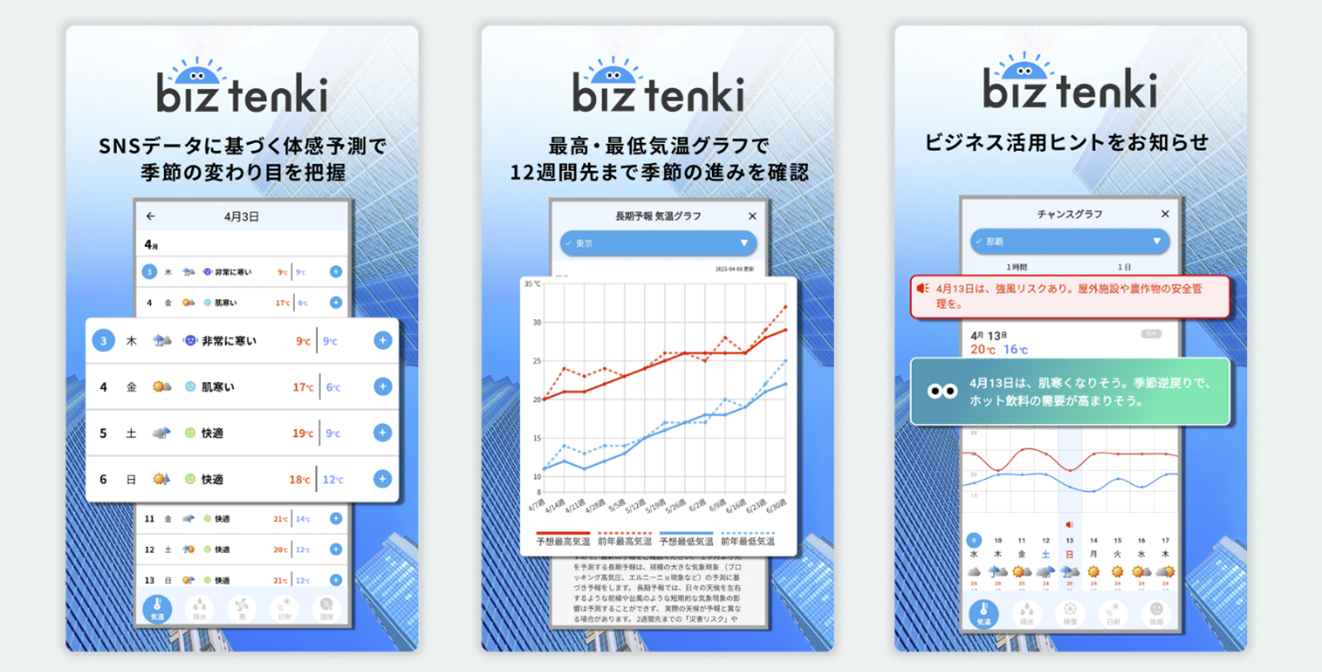 アプリ「biz tenki」コンテンツのイメージ