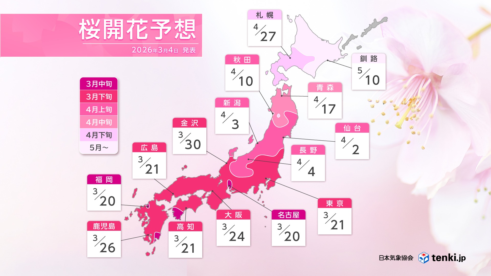 桜の開花予想前線