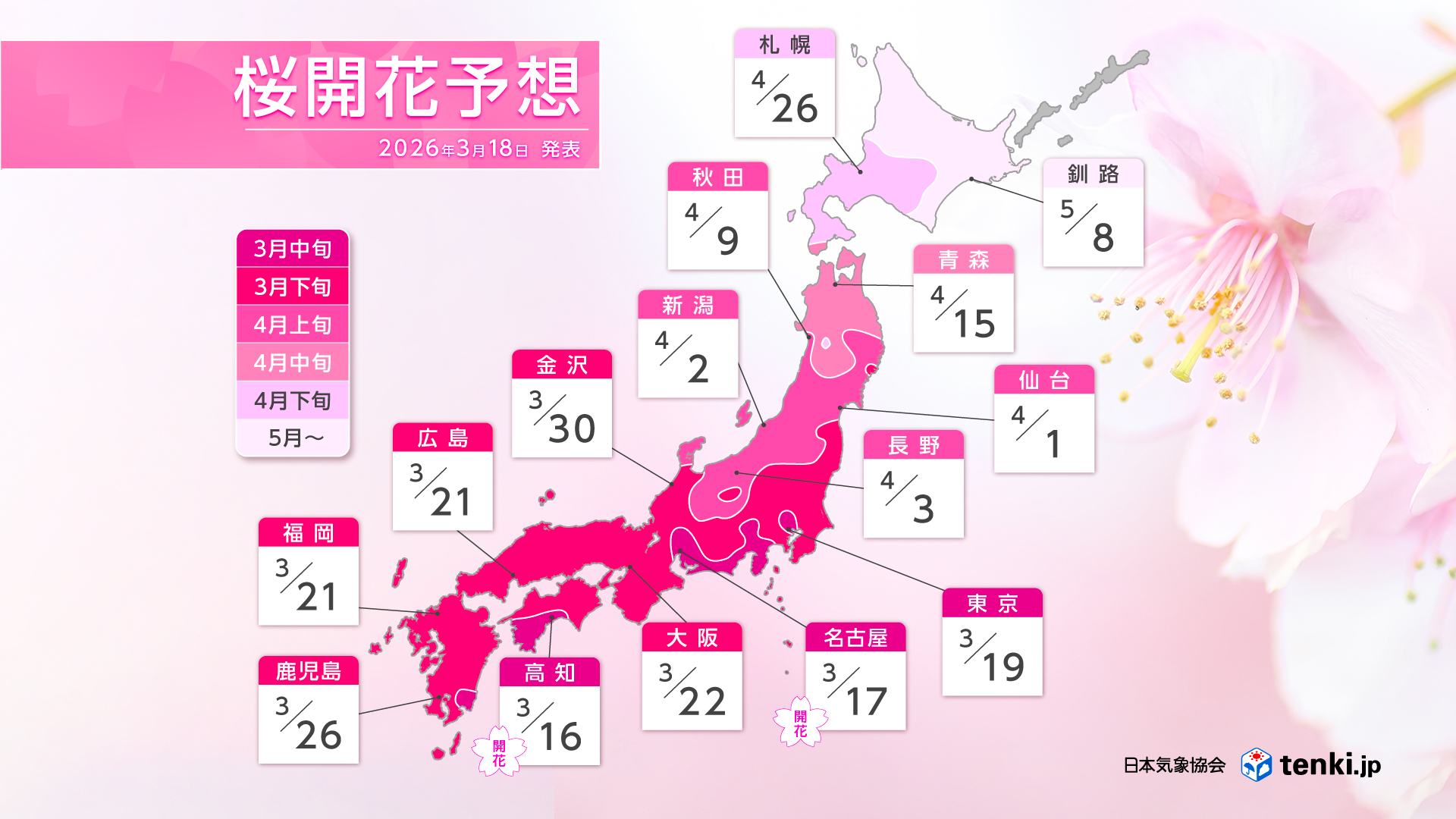 桜の開花予想前線